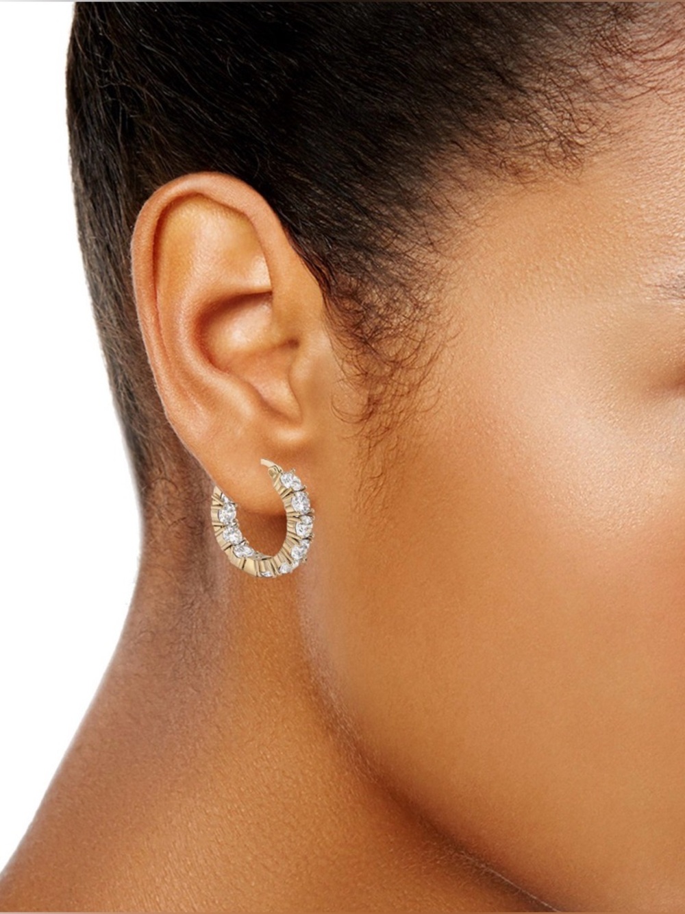 And Now This Cubic Zirconia 18K Gold over Brass Hoop Earrings - NIB - Picture 2 of 9